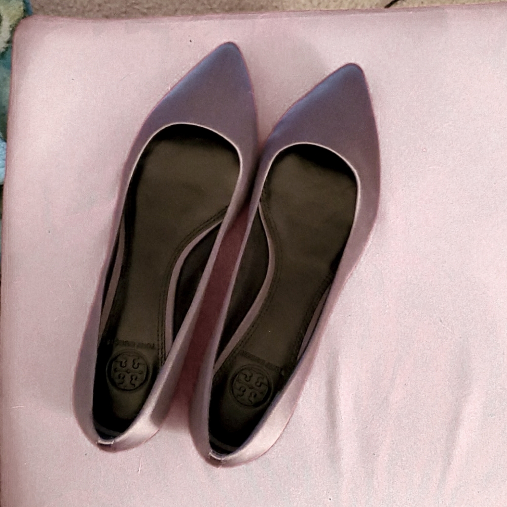 Satin-finish gray Tory Burch flats